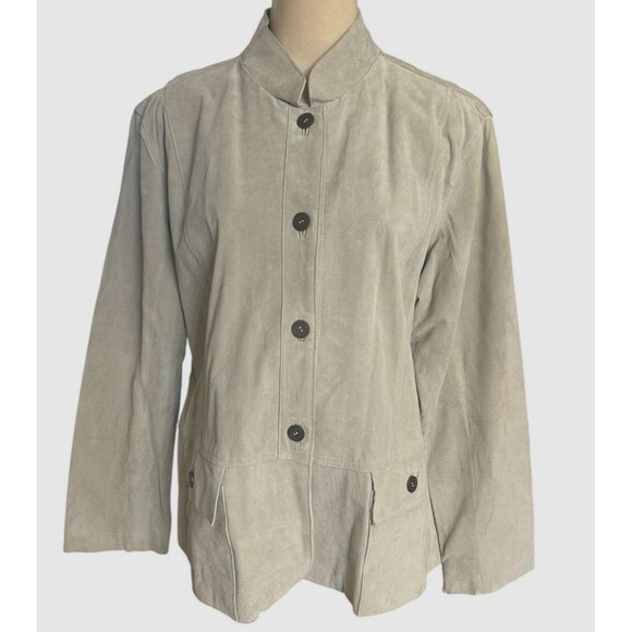 Chico's Womens  Size 3 Gray Leather Suede Jacket Button Up Lined Business Casual - Picture 1 of 9